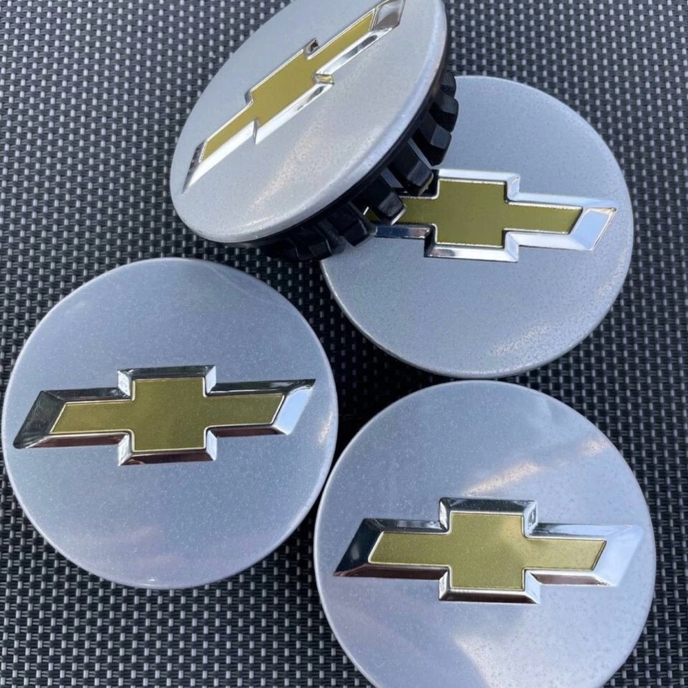 4X CHEVY 58mm Silver Wheel Center Caps, CAMARO, COBALT, CAPTIVA, CRUZE, VOLT